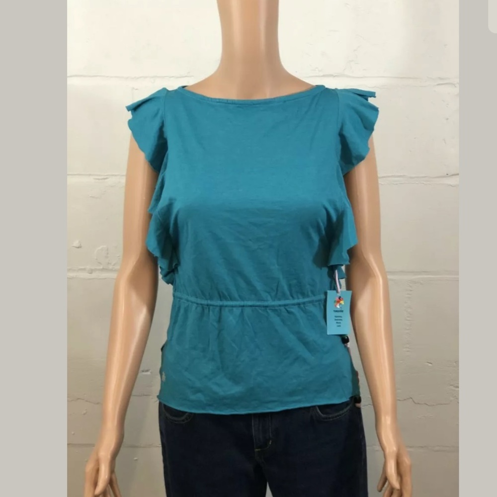 Mantra by Tara Reid Turquoise Flutter Sleeve Tank